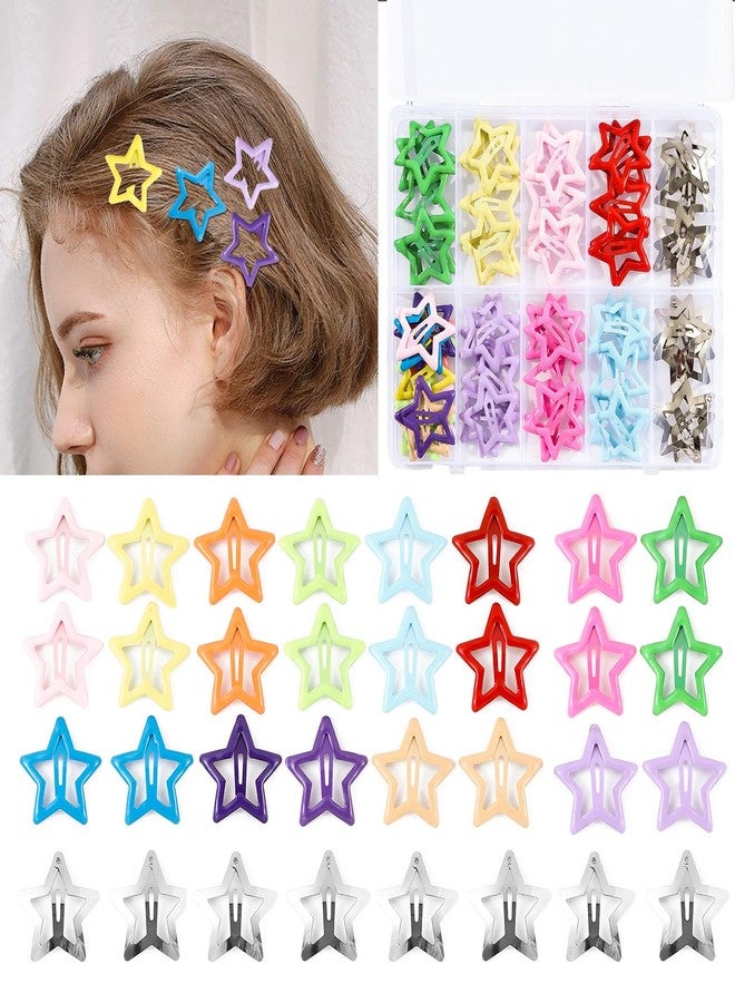 Secmity 55pcs 1.22" Star Hair Clips Cute Hair Clips for Girls Colorful Metal Snap Hair Barrettes for Women Star Hair Accessories for Daily Party - Image 1